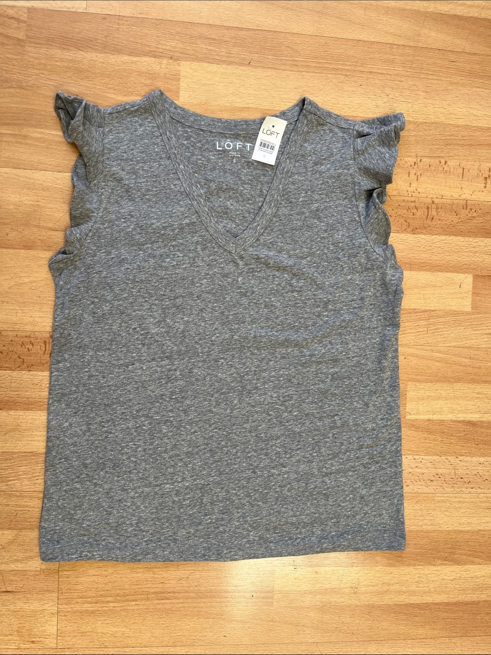LOFT Heather Gray V-Neck Ruffle Sleeve Tank Top